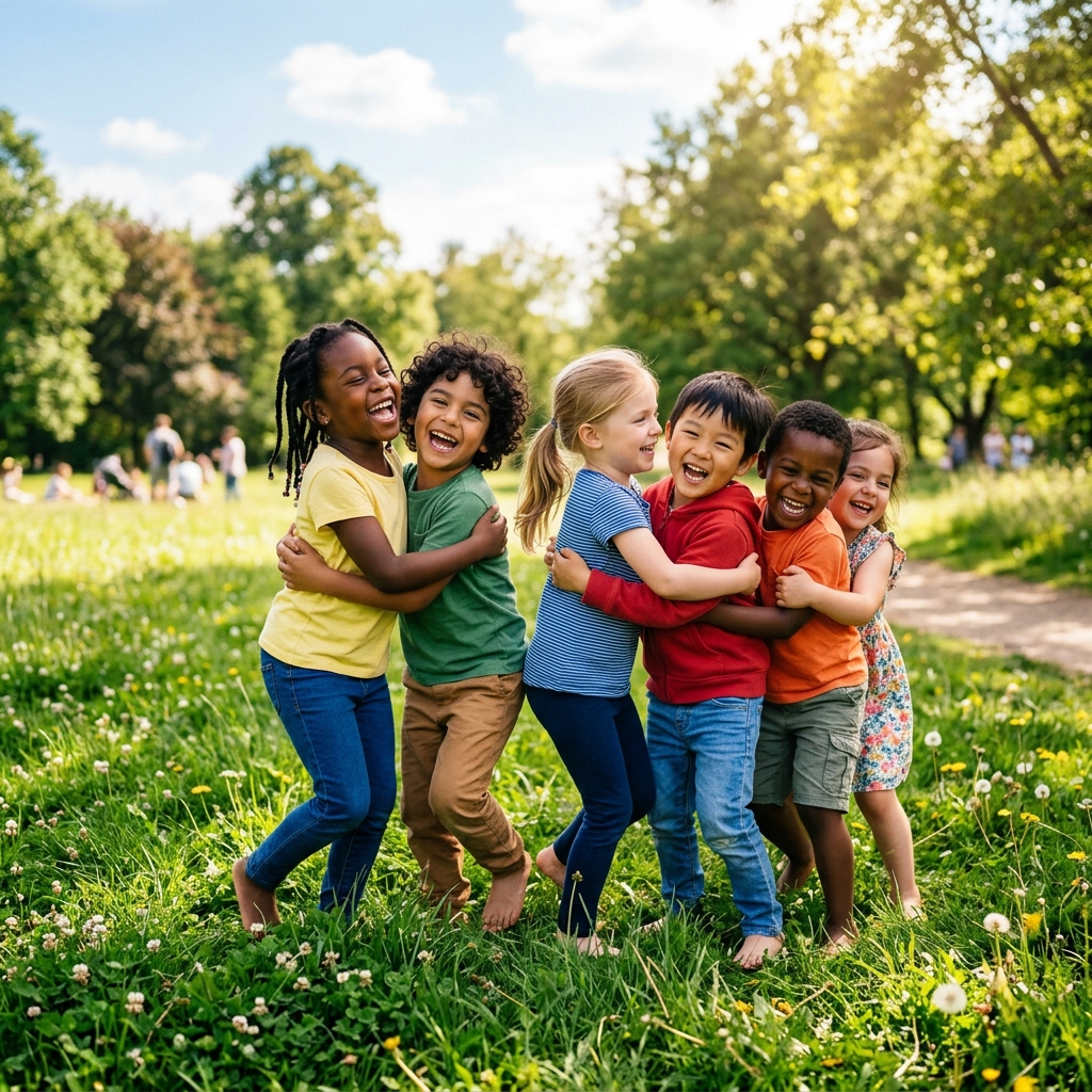 Niños abrazándose en el parque